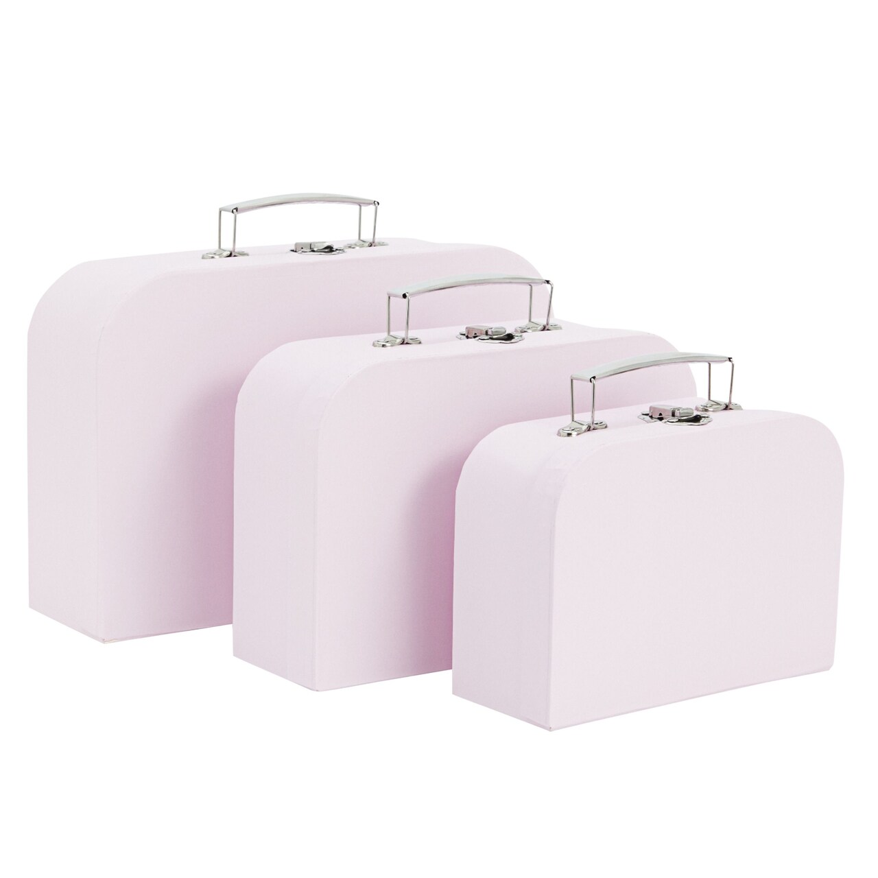 Set of 3 Different Sizes of Paperboard Suitcases with Metal Handles Decorative Cardboard Storage Boxes Lavender